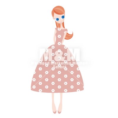 イラスト素材 Woman 30 ベージュピンクの花柄ドレスの女の子 M M Collection