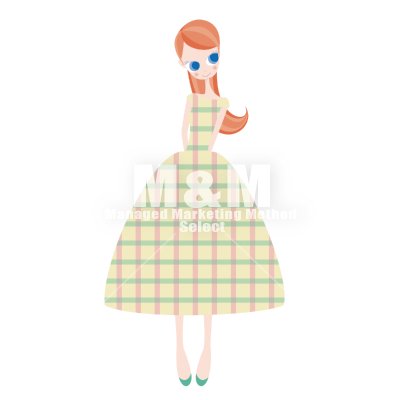 イラスト素材 Woman 34 ライトイエローとピーチピンクとライトグリーンのチェック柄ドレスの女の子 M M Collection