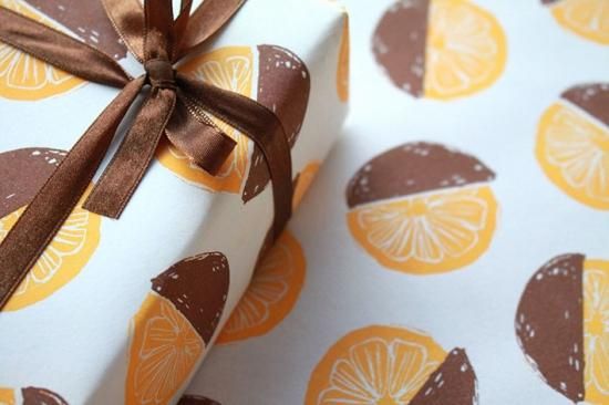 ショコラオランジュ柄ラッピングペーパー/包装紙 5枚