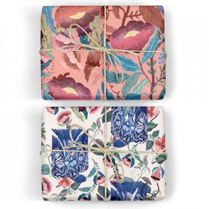 青い鳥/ピンクの花のダブルサイド包装紙/ラッピングペーパー