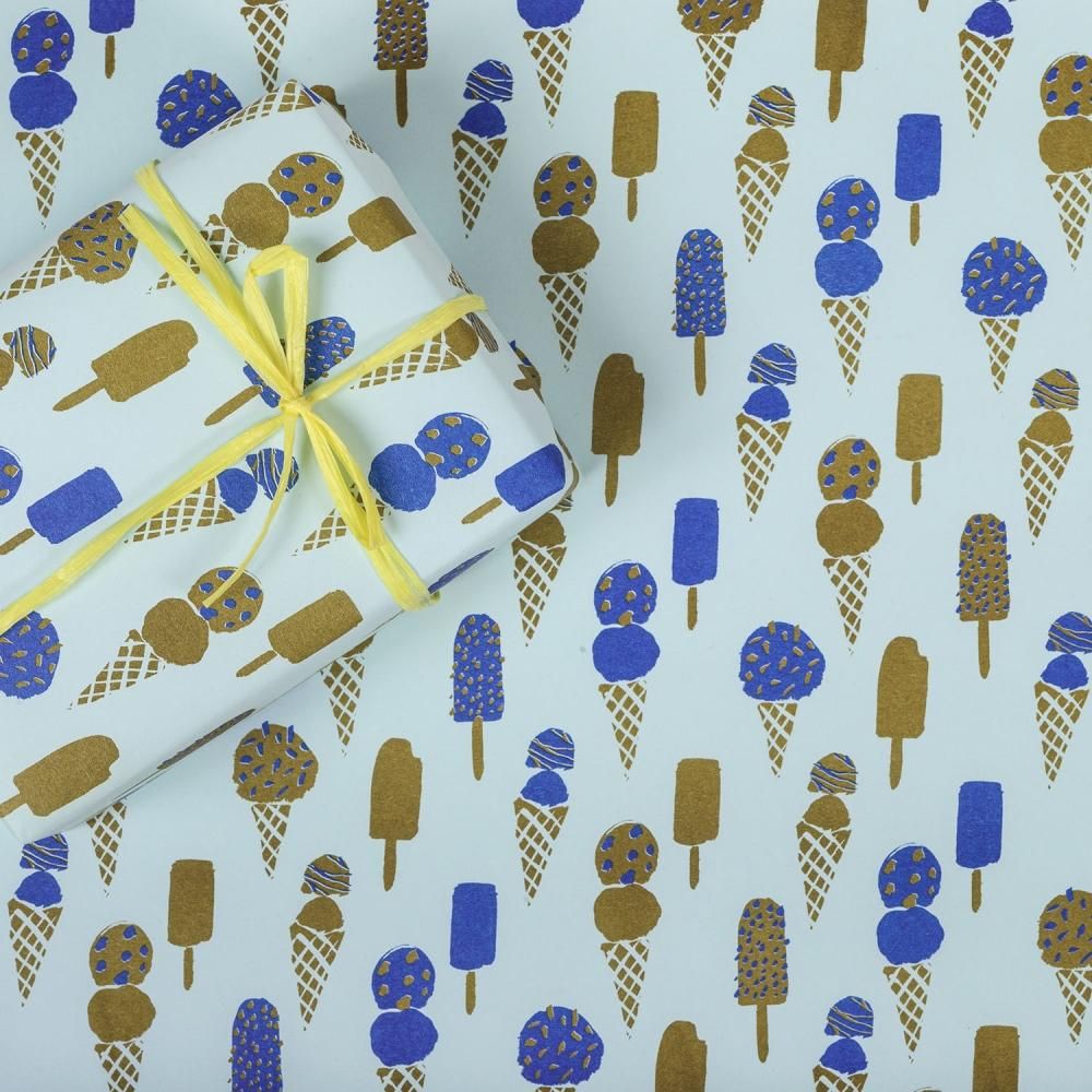 アイスクリーム/ブルーラッピングペーパー/包装紙 5枚 - おしゃれな