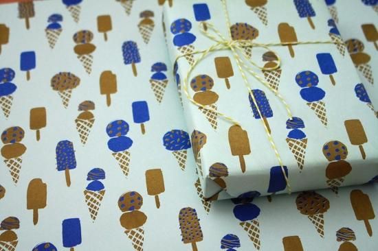 アイスクリーム/ブルーラッピングペーパー/包装紙 5枚 - おしゃれな