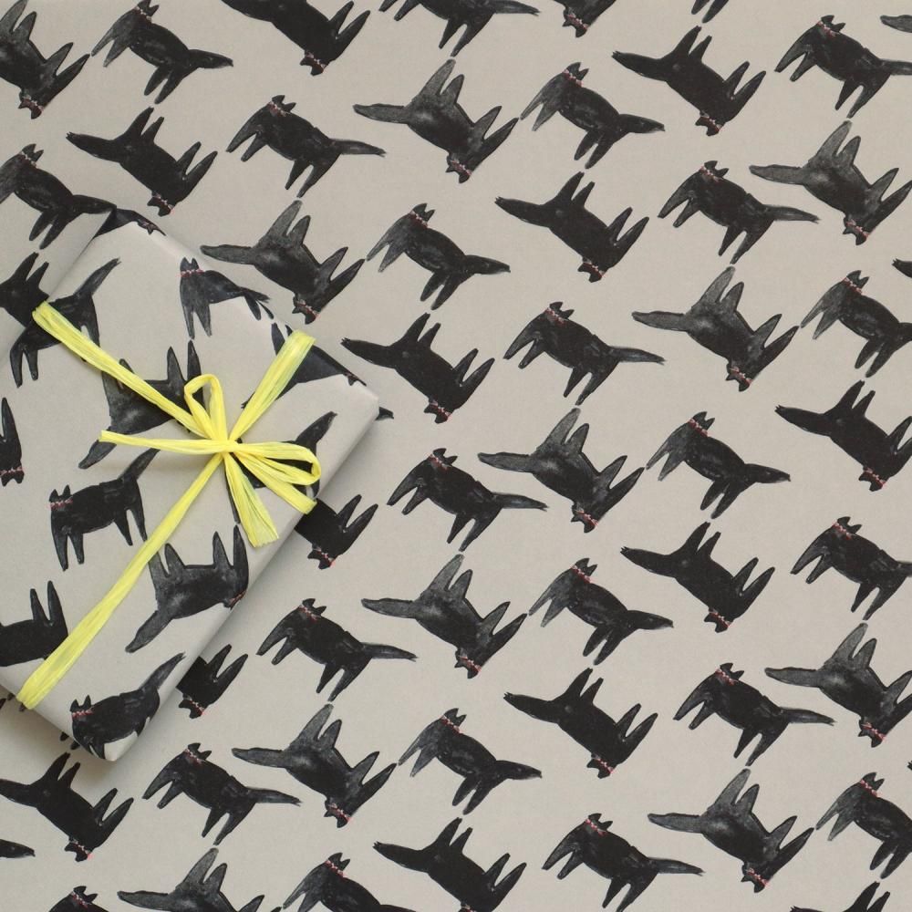 黒ねこ柄／グレー ラッピングペーパー/包装紙 5枚 - おしゃれな海外
