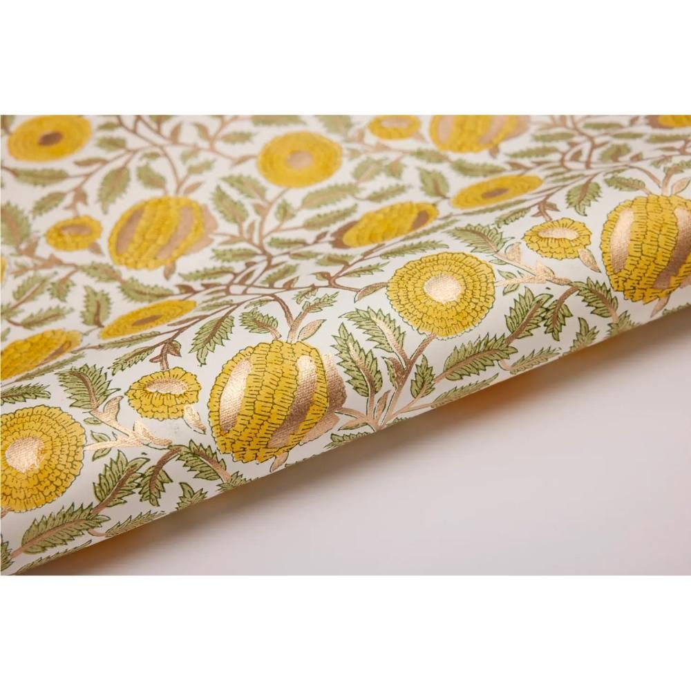 ブロックプリント】インド 金プリント／マリーゴールド柄ペーパー