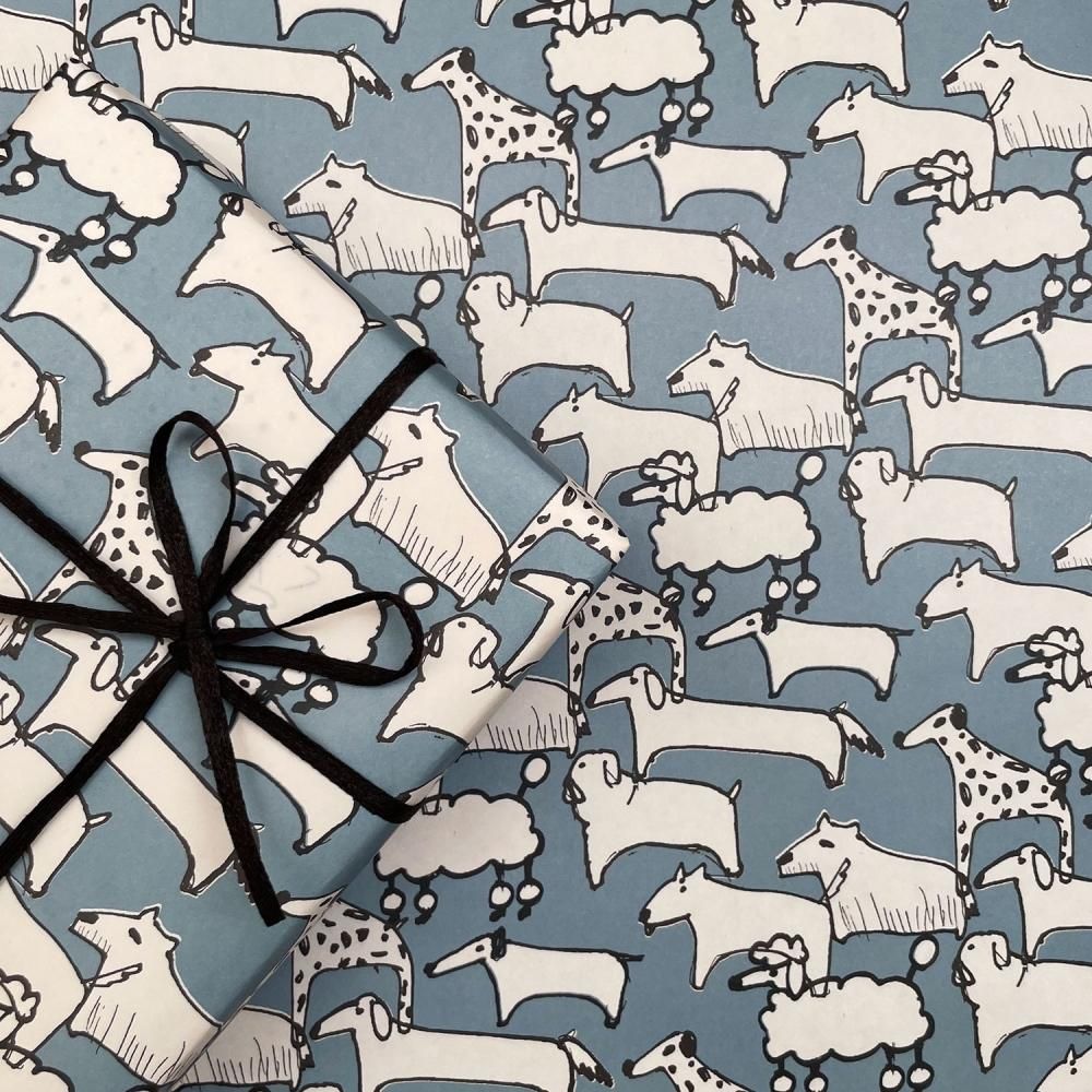 海外 韓国 大量 ラッピングペーパー 500柄 500枚セット ワン！ワン！ワン！柄／ブルー ラッピングペーパー/包装紙 5枚