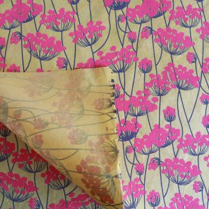 ネパール手漉き紙 野の花柄/ピンク×イエロー/包装紙/ラッピングペーパー の商品画像