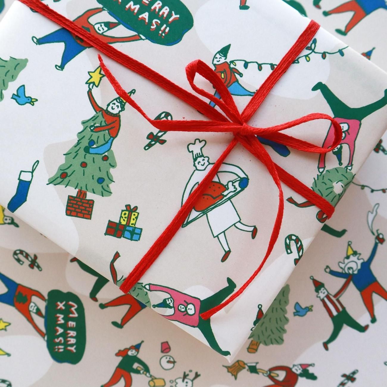 クリスマスいたずらパーティー 柄 ラッピングペーパー/包装紙 5枚