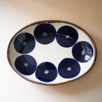コバルト丸紋オーバル皿(22cm)