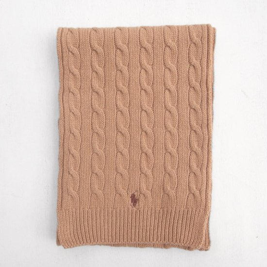 RALPH LAUREN】 CABLE KNIT STOLE - CAMEL ラルフローレン ケーブル