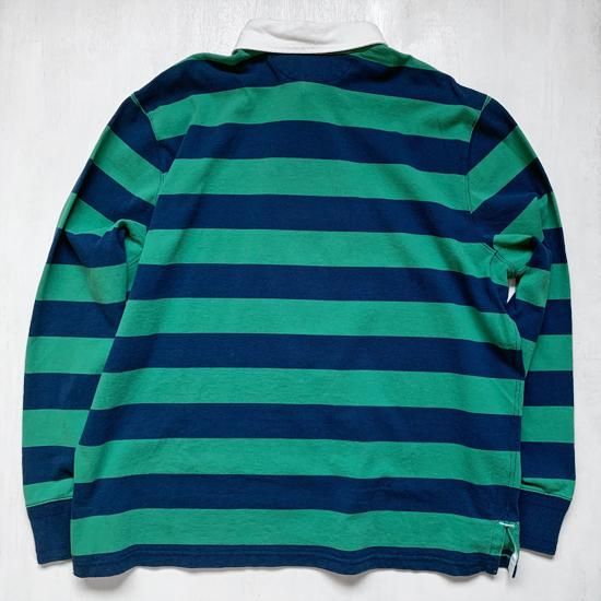 RALPH LAUREN】 DEADSTOCK L/S STRIPE RUGGER SHIRTS - GRN/NVY ラルフ 