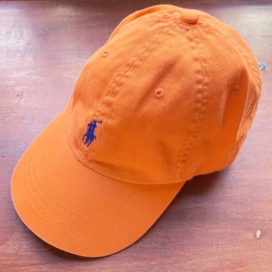 RALPH LAUREN】 OLD 1P PONY LEATHER ADJUSTER CAP - NY ORANGE ラルフ