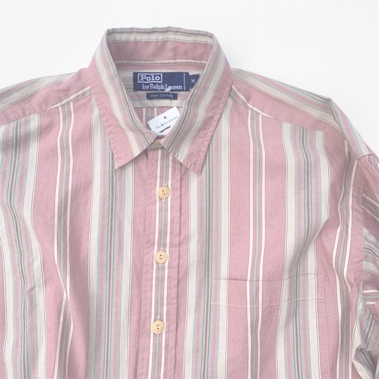 RALPH LAUREN】NOS LATE 80s L/S STRIPE PULLOVER SHIRTS SIZE-M - NY