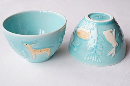 ヘ3 oldwhite おむすび小鉢（鮭箸置きのおまけ付き） - 益子焼