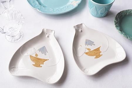 よ5 かき氷を食べるシロクマのお皿 - 益子焼の小さな窯元「よしざわ窯