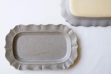 ロ21 グレージュ（しっとり） 稜花長方皿 - 益子焼の小さな