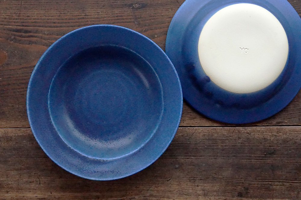 セ３２ 藍色 スープ皿 - 益子焼の小さな窯元「よしざわ窯」- 生活陶器