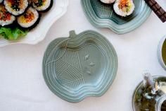 ユ１０　　銅緑釉 パッチワークのりんご皿