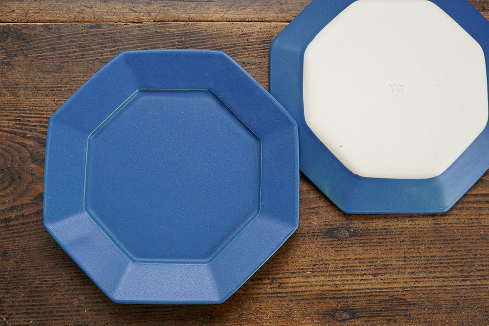 メ１７ 藍色 八角皿 中 - 益子焼の小さな窯元「よしざわ窯」- 生活陶器 