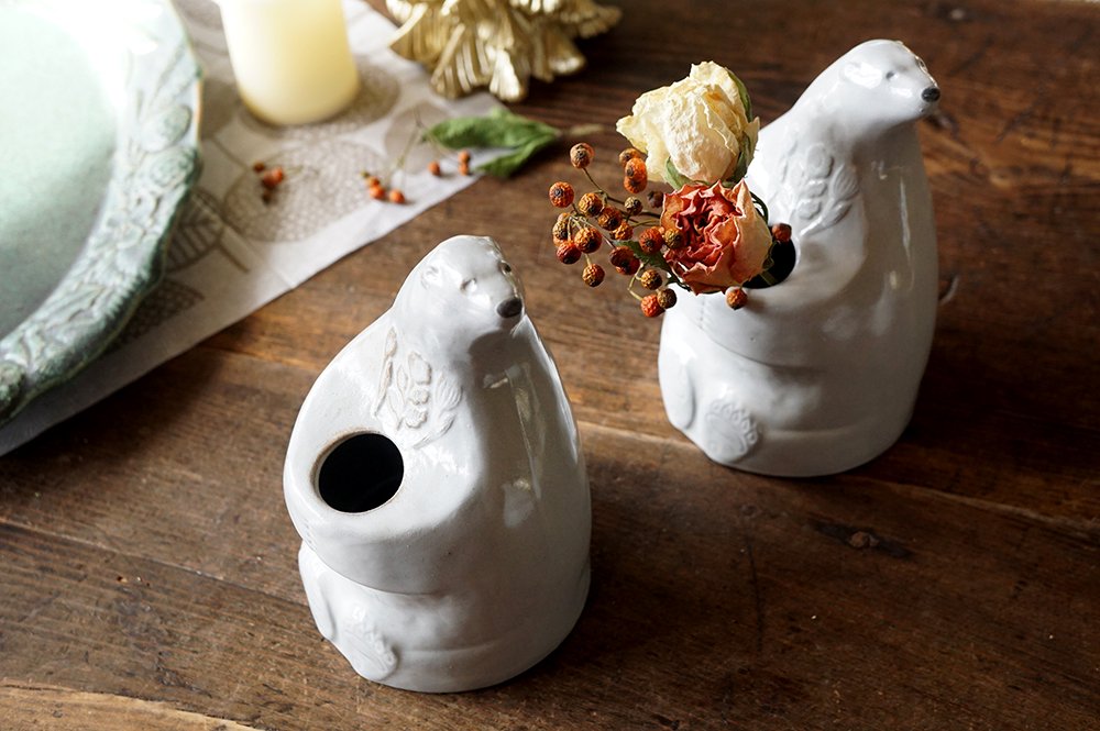 オ１６ シロクマ花瓶 - 益子焼の小さな窯元「よしざわ窯」- 生活陶器 
