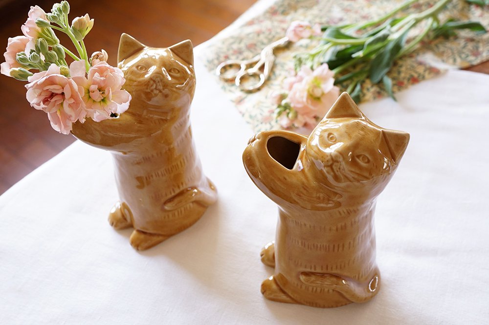 シ１１ ネコ花瓶 - 益子焼の小さな窯元「よしざわ窯」- 生活陶器 