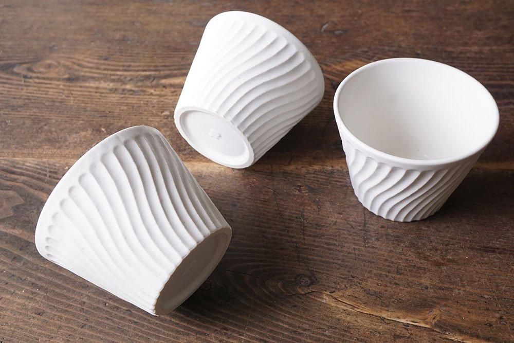 土冶器質 カップ 白(陶芸品) ワ17 ホワイト しのぎカップ - 益子焼の小さな窯元「よしざわ
