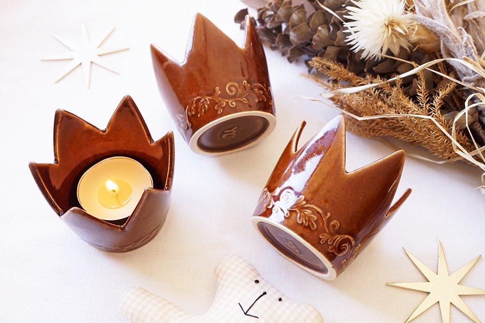 オ48 王冠のキャンドルホルダー - 益子焼の小さな窯元「よしざわ窯