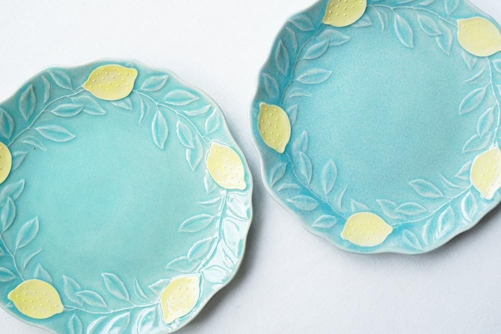 ウ38 レモンと葉のプレート - 益子焼の小さな窯元「よしざわ窯