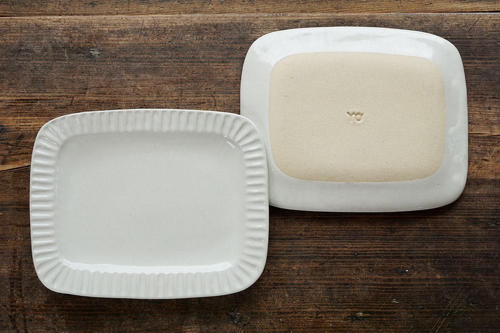 【新品未使用】よしざわ窯 長方形皿 カ17 ベルベットグリーン 稜花長方皿 classic flower pattern - 益子