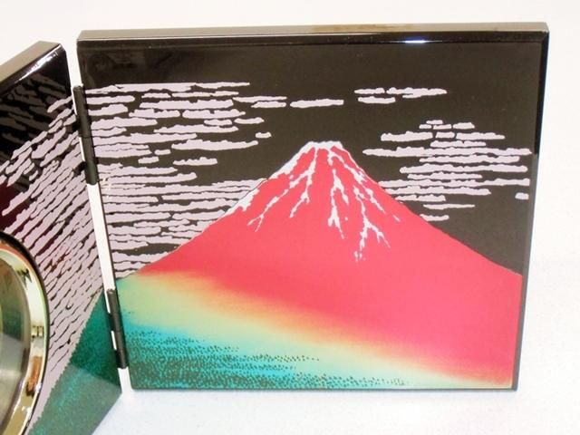 お土産品】 山中漆器 屏風時計 赤富士 7W-275