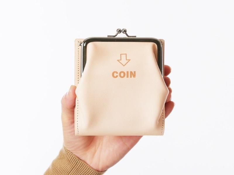 外がま口の二つ折財布1 ブラック - JOLI ALL LEATHER ITEMS