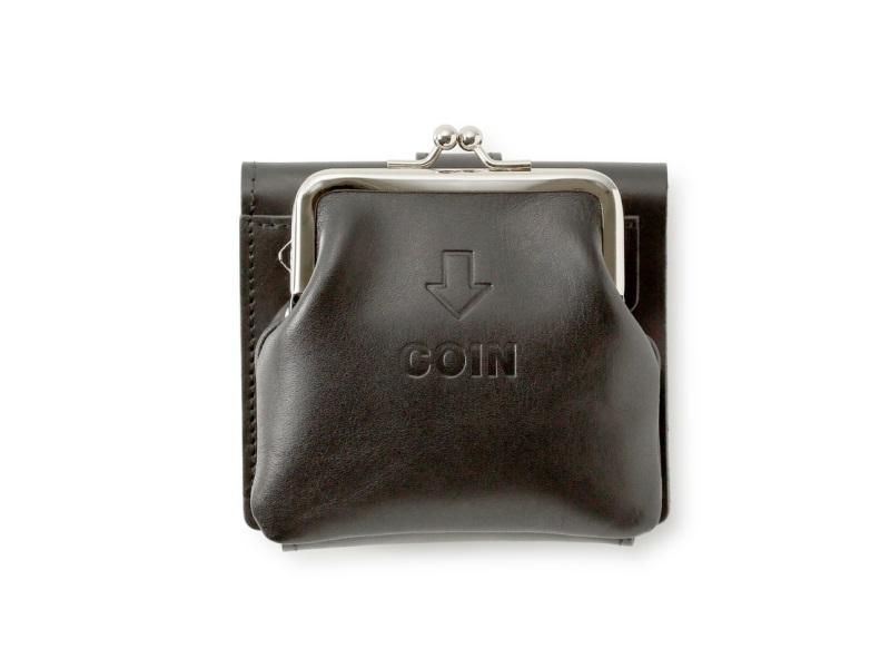 外がま口の三つ折財布 ブラック - JOLI ALL LEATHER ITEMS