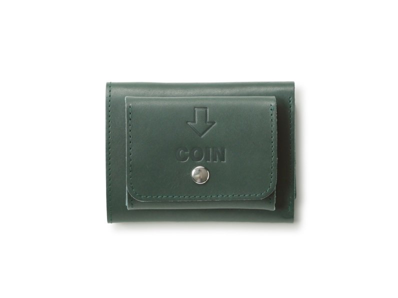 JOLI ALL LEATHER ITEMS 外コインケースの三つ折財布 緑