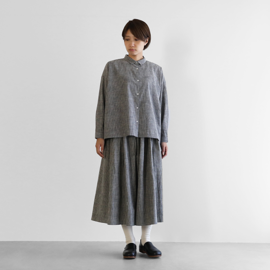 HUIS.／遠州織物シーチングコットンロングスカート（グレーストライプ）U402 - UTOKU Online Shop