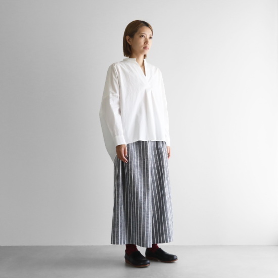 HUIS.／遠州織物シーチングコットンスカートパンツ（グレー×白）505 - UTOKU Online Shop