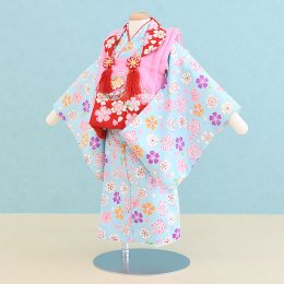 女の子ベビー着物レンタル（1G0005）1歳〜1歳6ヶ月　ピンク・水色/桜・まり|被布