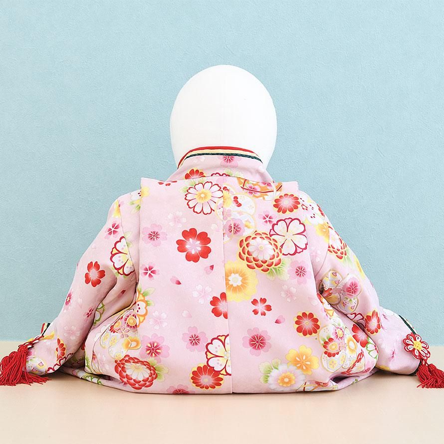 女の子ベビー着物レンタル（1G0002）1歳～1歳6ヶ月 ピンク/花|十二単