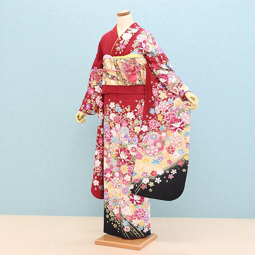振袖 身長145-160cm 赤 re-031 着物・浴衣