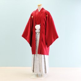 卒業式男性袴レンタル（DH0047）8号　赤|銀/紋
