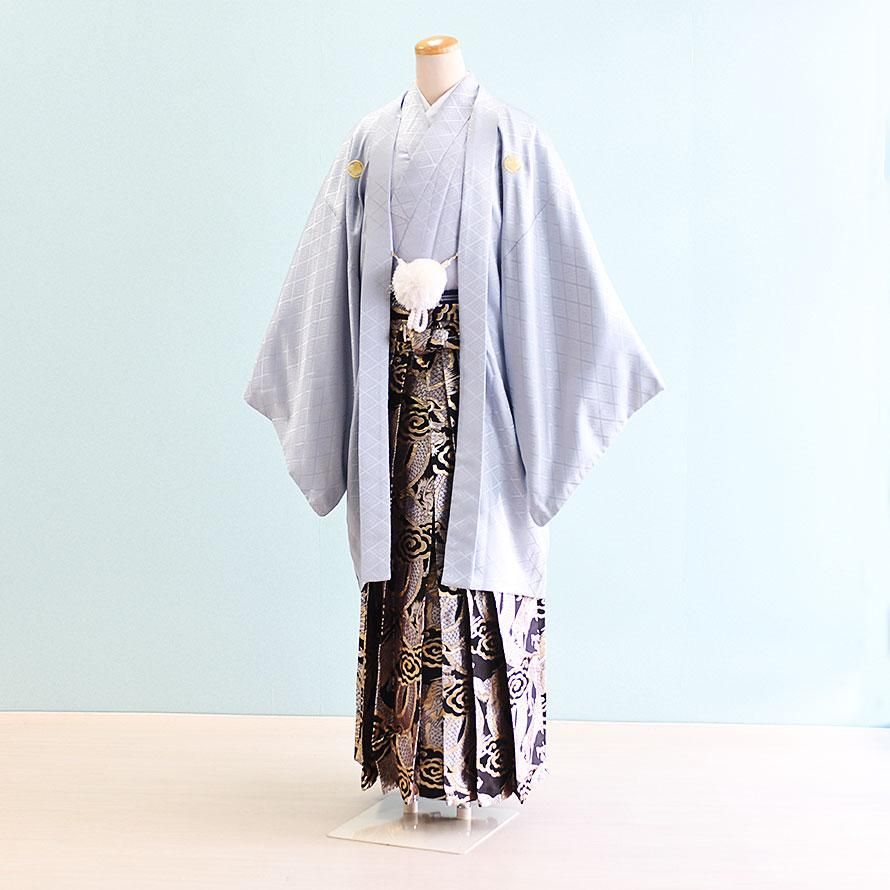 卒業式男性袴レンタル（DH0048）8号 グレー|黒×金銀/龍 - 東京