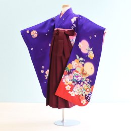 女児袴レンタル（7-6-ha_e4）6〜7歳　紫/桜･蝶|エンジ/無地
