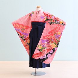 女児袴レンタル（7H0017）6〜7歳　ピンク/熨斗・花・絞り|紺/無地
