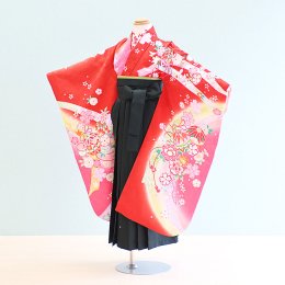 女児袴レンタル（7H0052）6〜7歳　赤/花・まり|緑/刺繍・桜