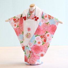 三歳女の子着物レンタル（030063）水色・白/桜・まり　花ひめ