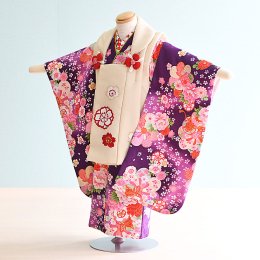 七五三着物三歳女の子レンタル（3-67）紫・クリーム/桜　花ひめ