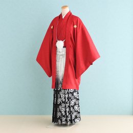 卒業式男性袴レンタル（DH0058）7号　赤|白・銀/亀甲・ぼかし