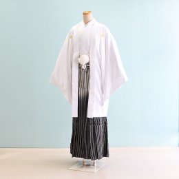 成人式男性袴レンタル（DH0061）8号　白|黒白/ぼかし・縞
