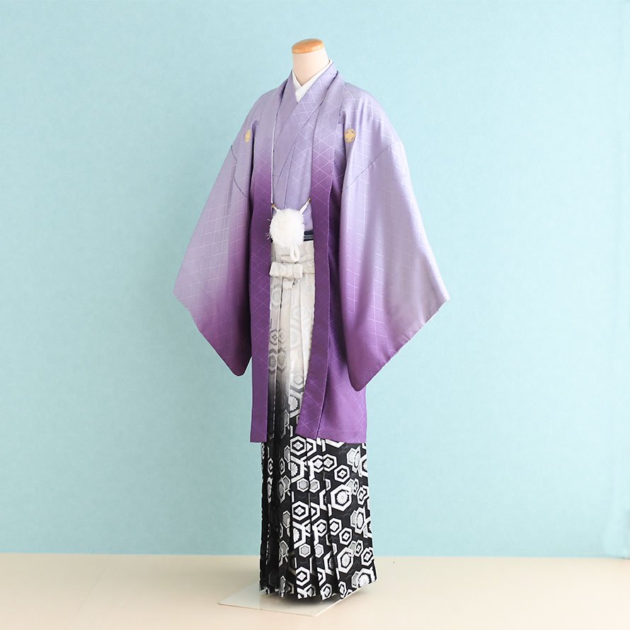 激安格安 卒業式男性袴レンタル（DH0060）8号 紫/ぼかし|白銀/亀甲