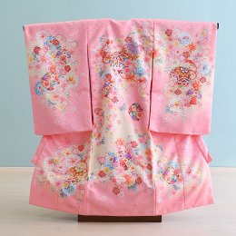 お宮参り女の子産着レンタル（O-43）ピンク/まり・桜