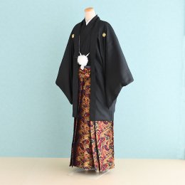 成人式男性袴レンタル（DH0067）6号　黒|赤・金・青/波