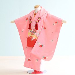 七五三着物三歳女の子レンタル（3-77）ピンク/桜・まり・つづみ